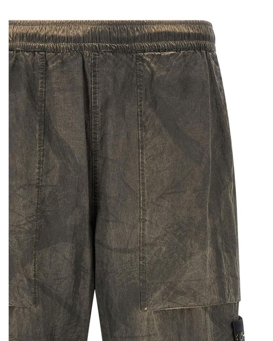 Stone Island Gray Printed Pants With Logo Badge for men