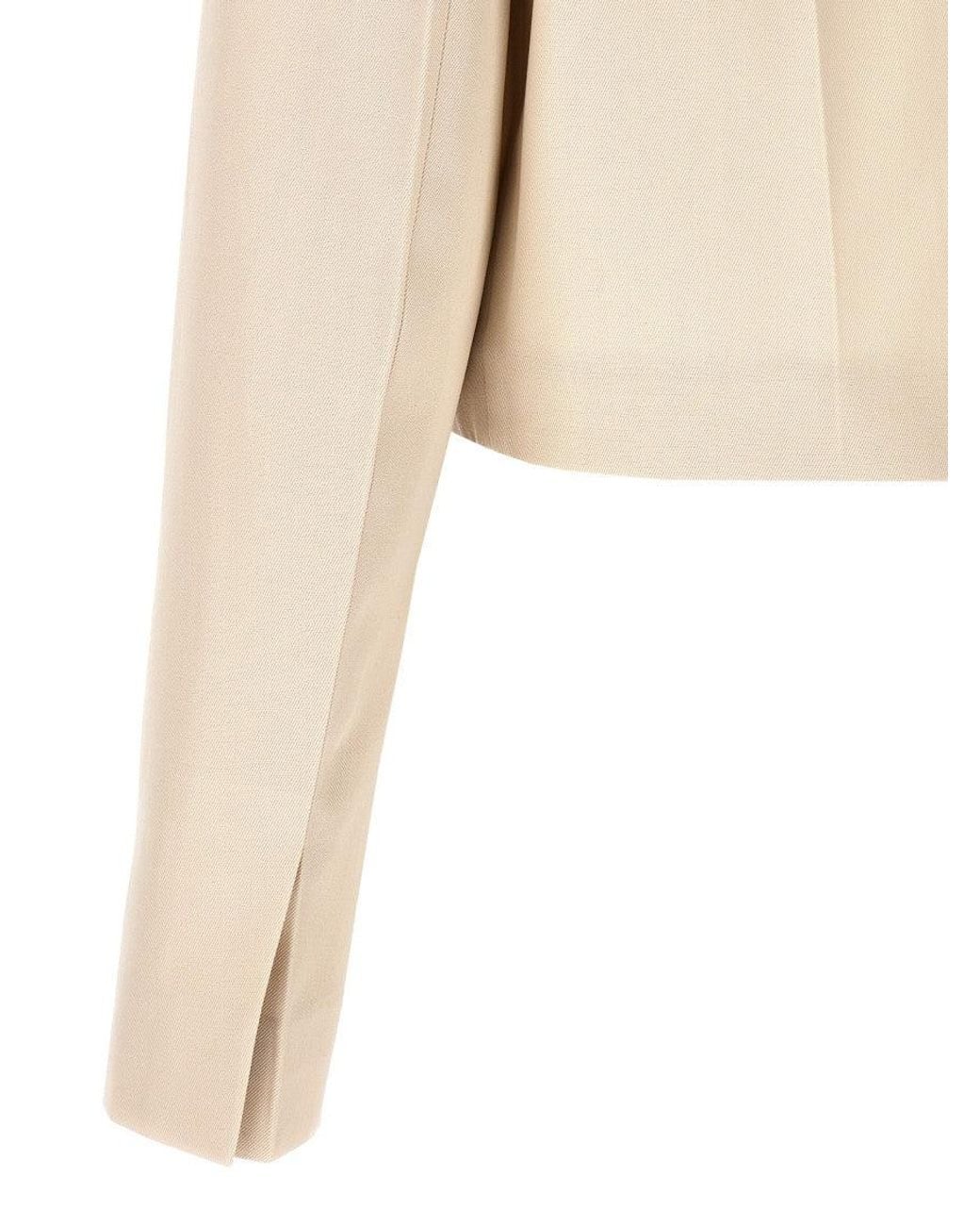 Fendi Natural Wool-Cotton Tailored Crop Jacket
