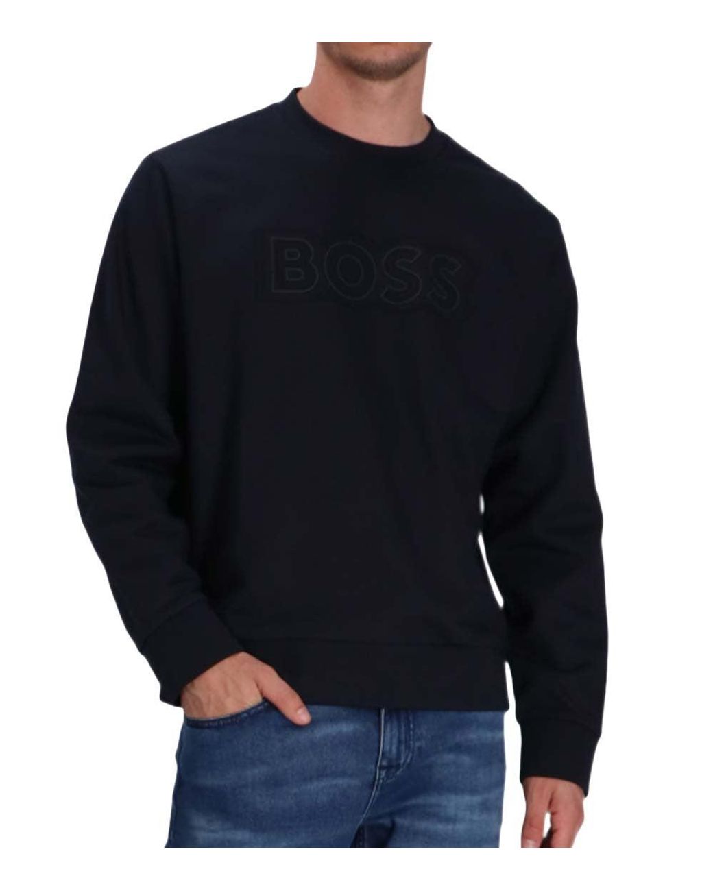 Boss Blue Solid Crew Neck Sweatshirt for men
