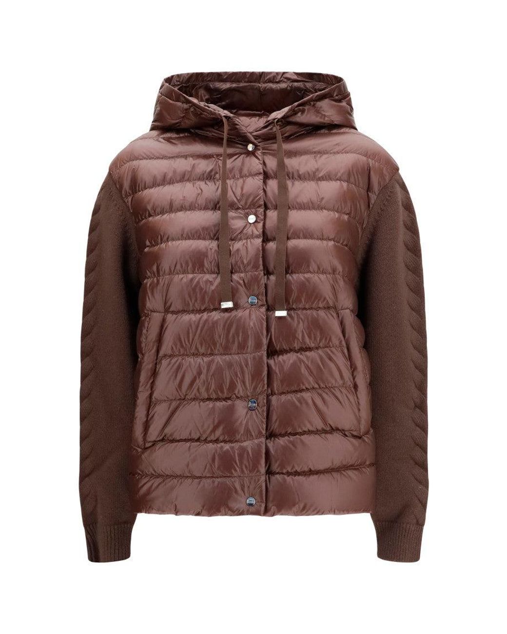 Herno Brown Down Jacket With Wool Sleeves