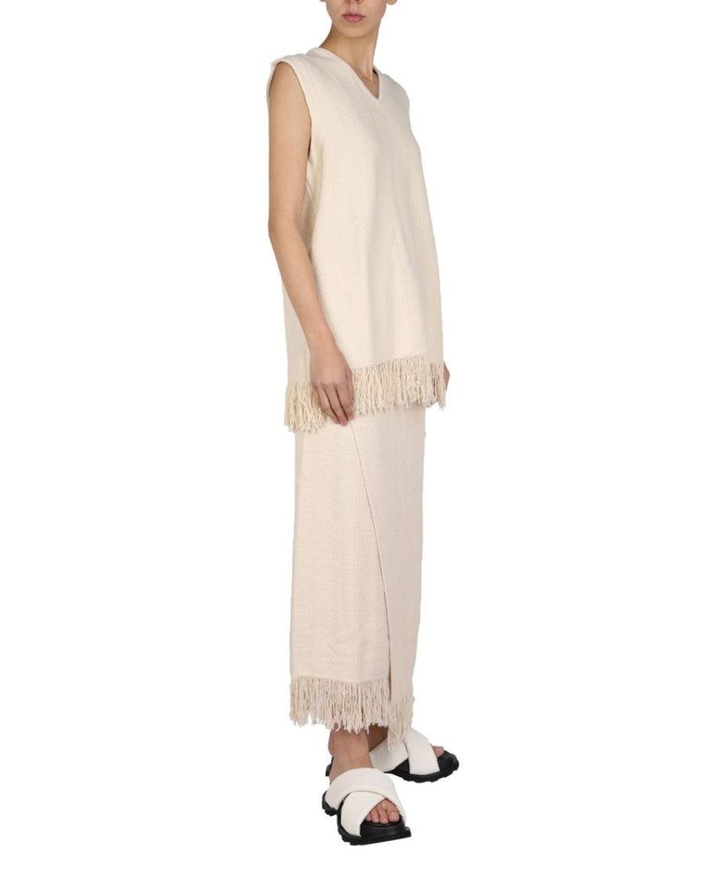 Jil Sander Natural Light Solid V Neck Top
