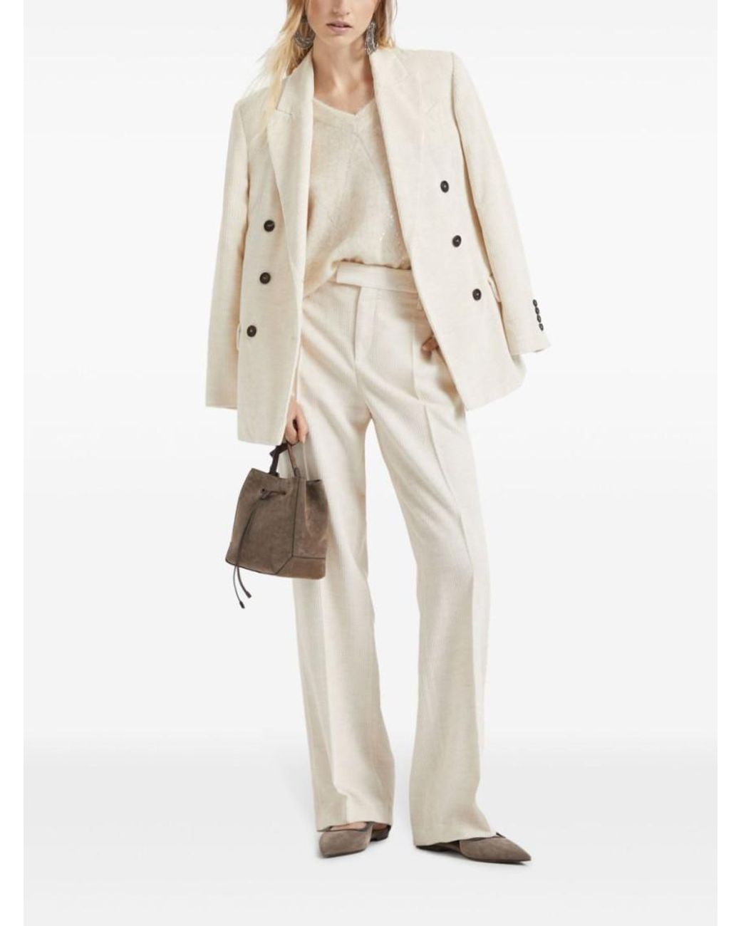 Brunello Cucinelli Natural Cotton Blend Double-Breasted Jacket
