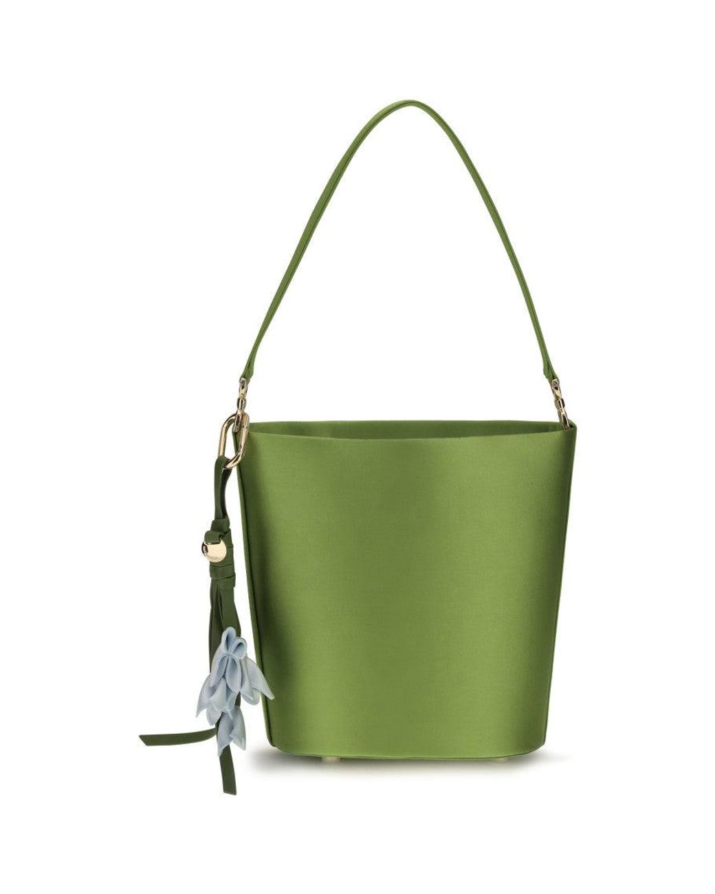Self-Portrait Green Satin Bucket Bag