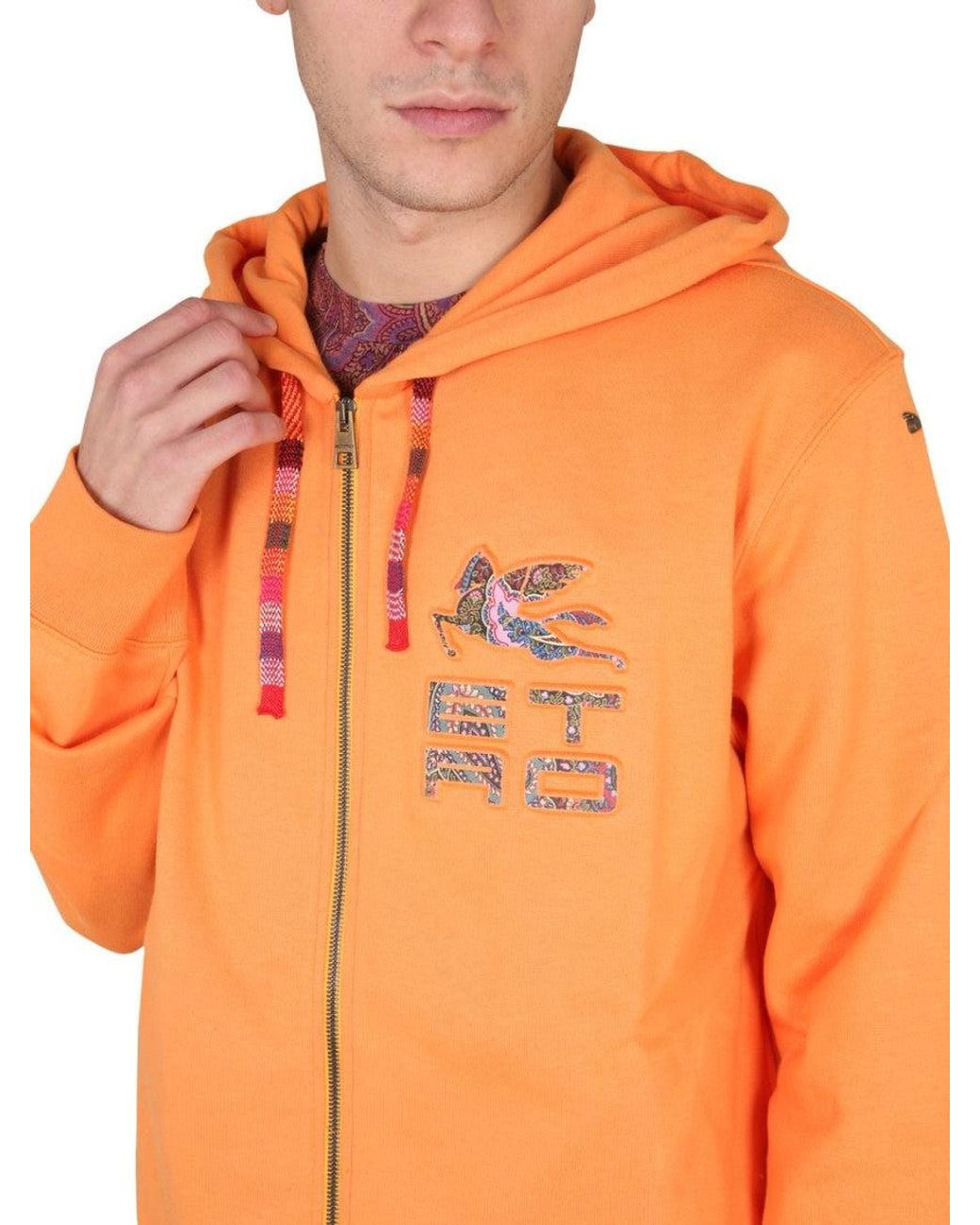 Etro Orange Graphic Hood Sweatshirts for men