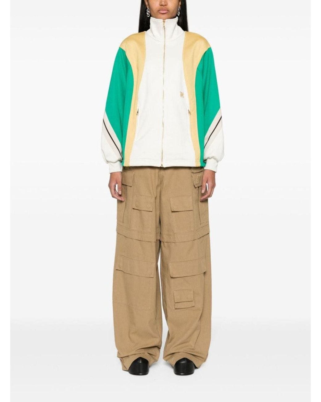 Palm Angels Green Color Block Zip Sweatshirt