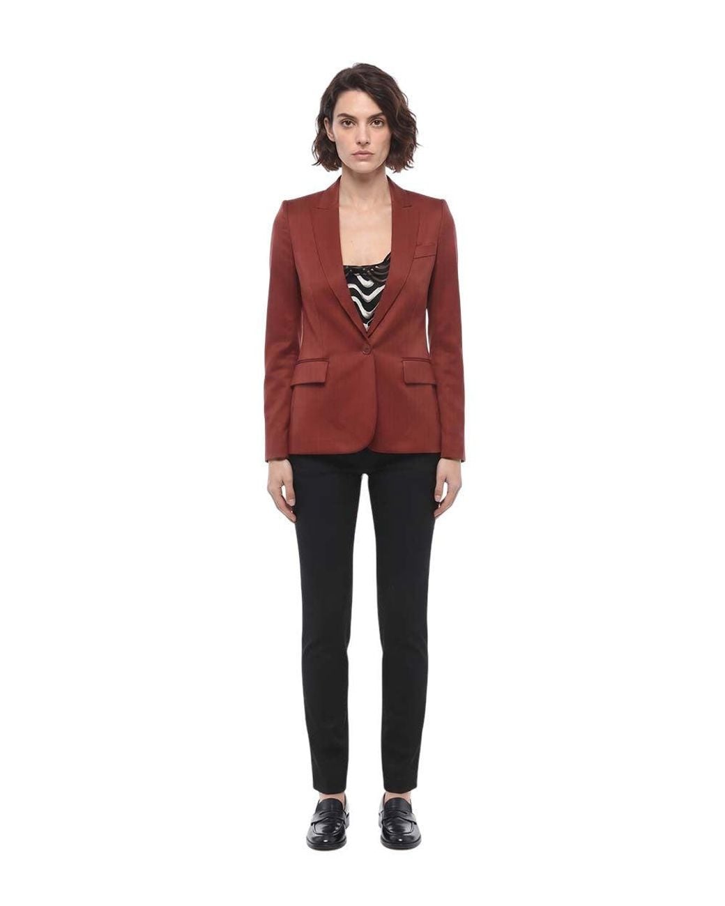 Stella McCartney Red Solid Peaked Lapel Blazer