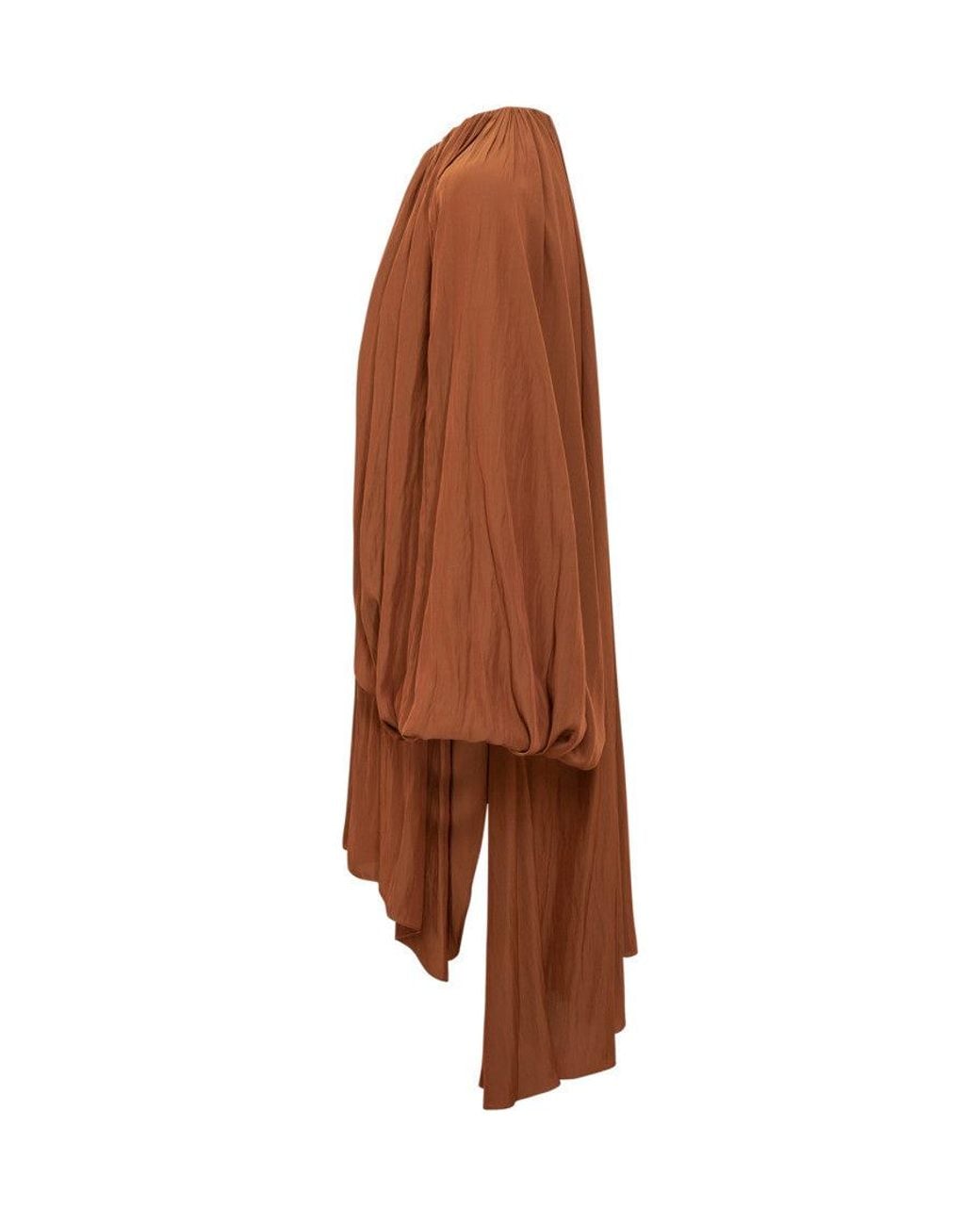 Lanvin Brown Pleated Round Neck Midi Dress