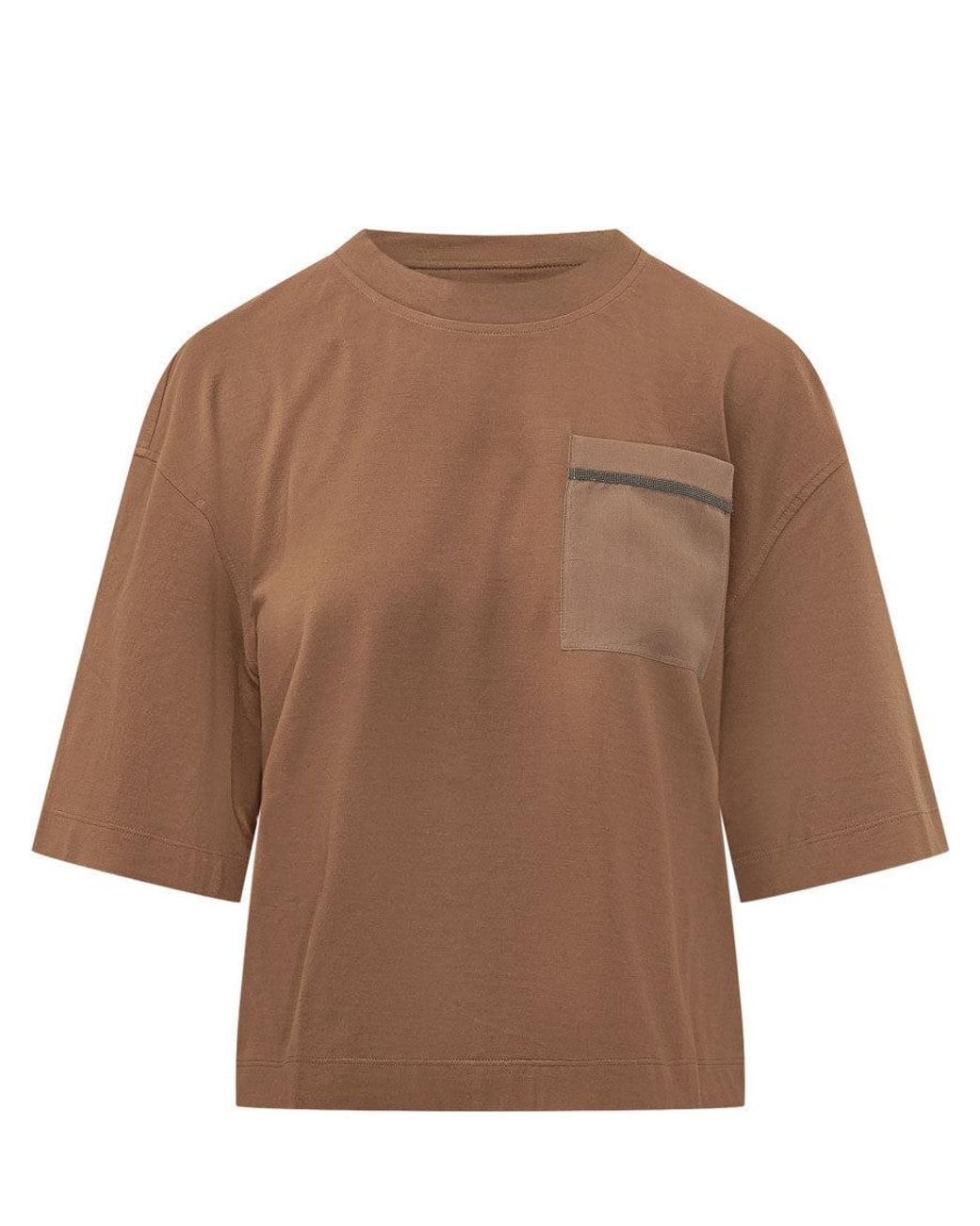 Brunello Cucinelli Brown Solid Crew Neck T-Shirt
