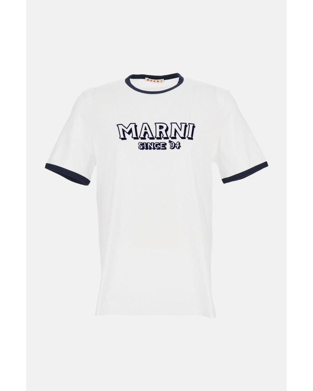 Marni White Crewneck Logo Print T-Shirt for men