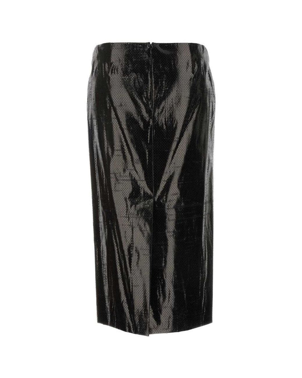 McQueen Black Tarpaulin Pencil Midi Skirt
