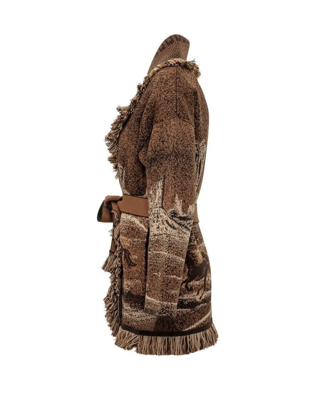 Alanui Brown Jacquard Shawl Neck Cardigan
