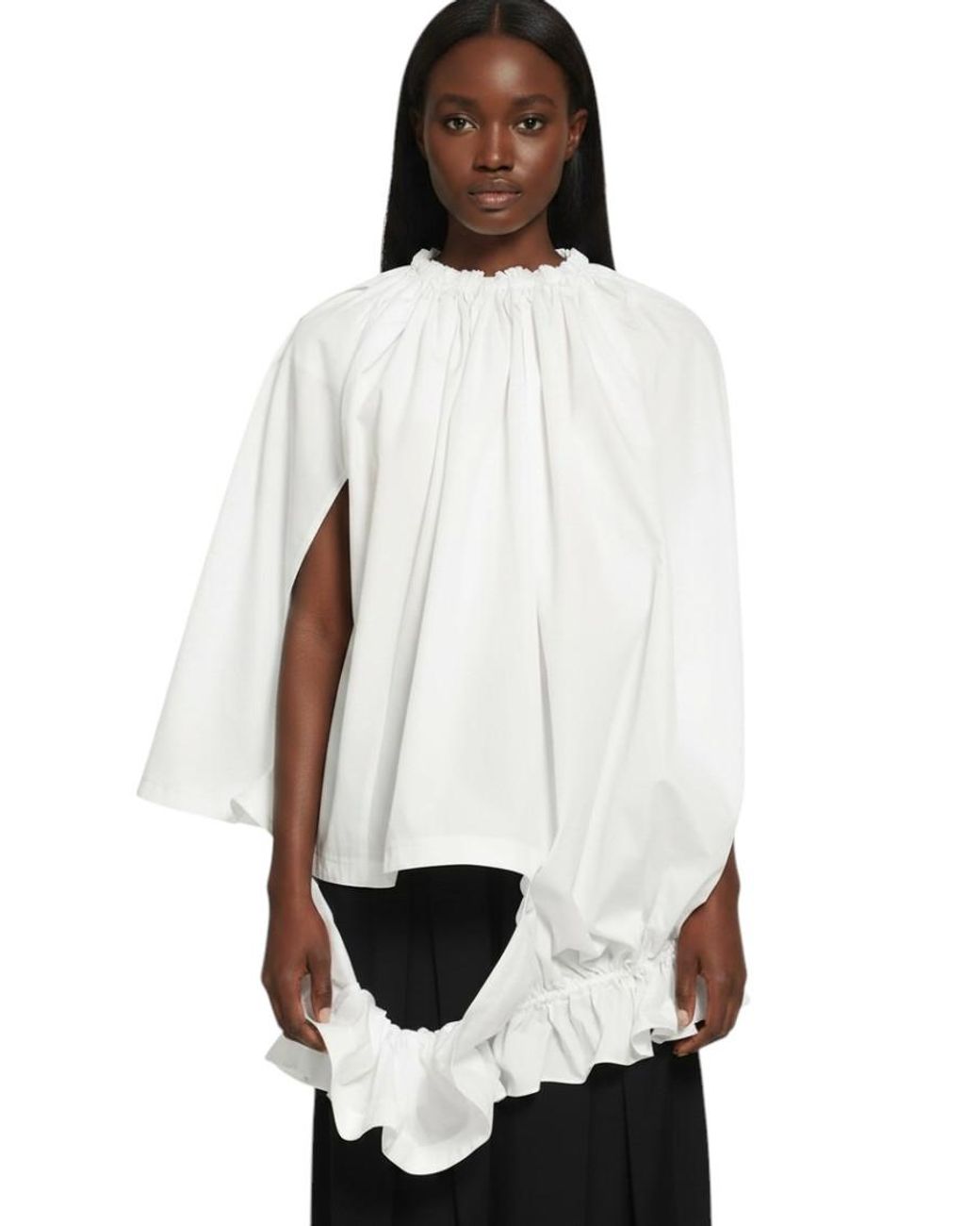 Comme des Garçons White Solid Ruffle Top