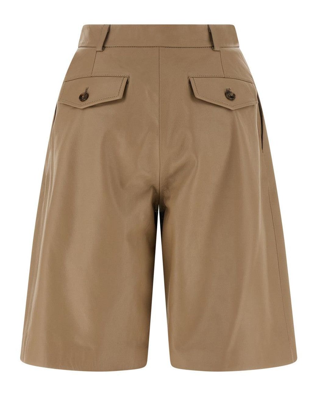 Yves Salomon Natural Nappa Pleated Bermuda Shorts