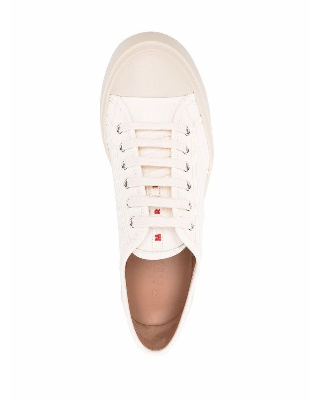 Marni White Leather Lace-Up Logo Sneakers for men