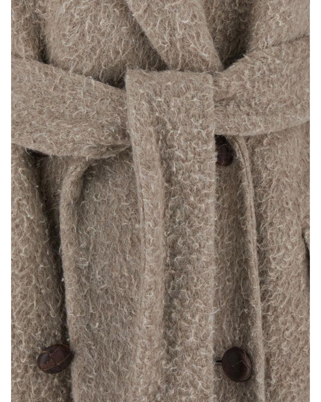 Golden Goose Deluxe Brand Natural Double-Breasted Coat With Classic Lapels And Belt