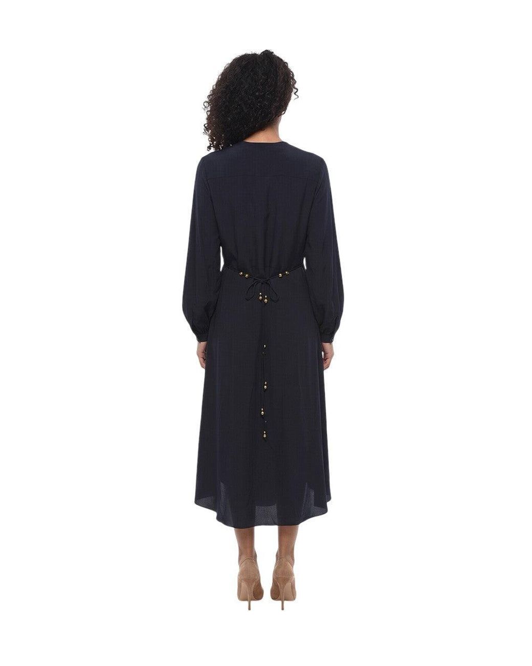 Stella McCartney Blue Solid V Neck Midi Dress