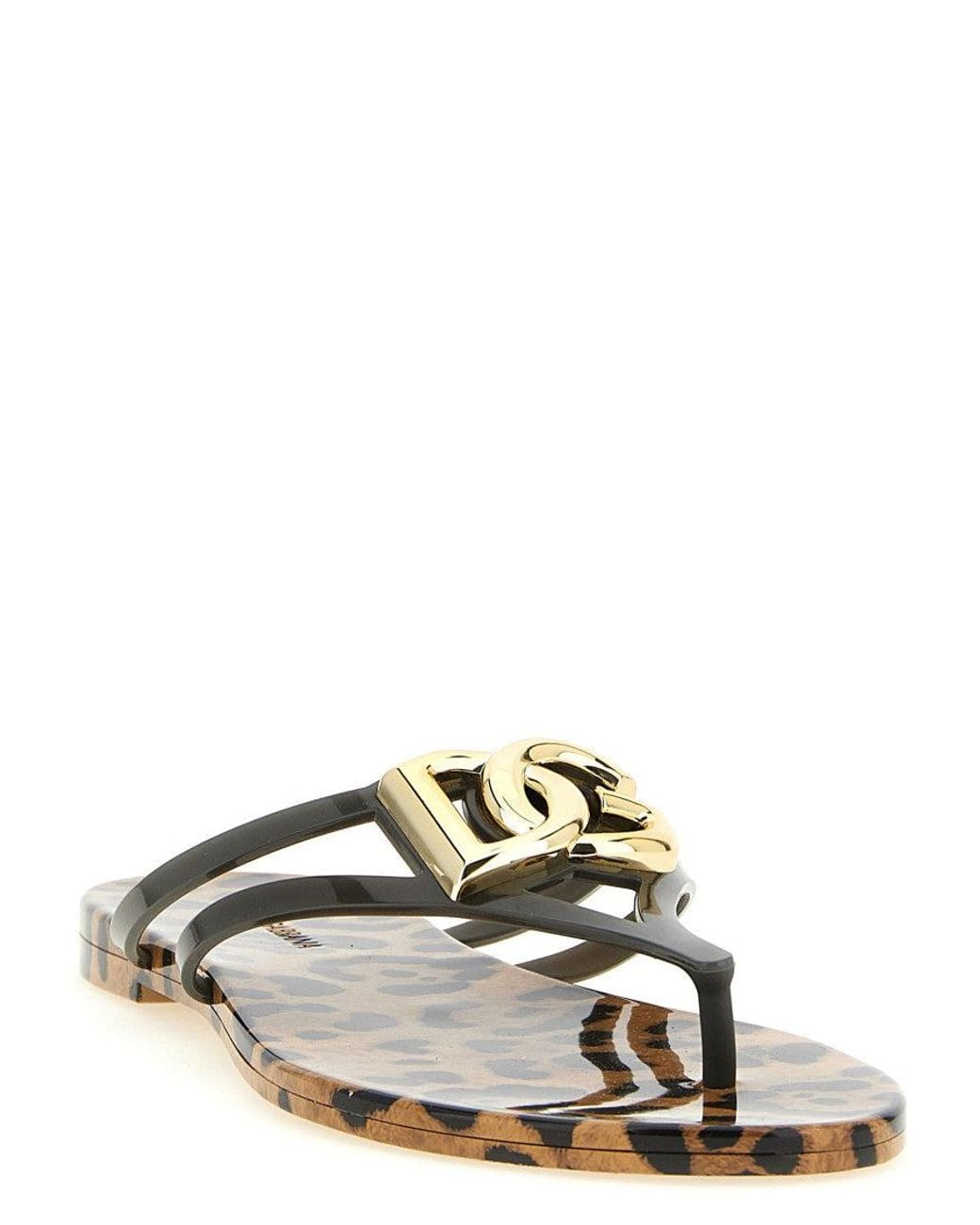 Dolce & Gabbana Black Print Slip On Sandals