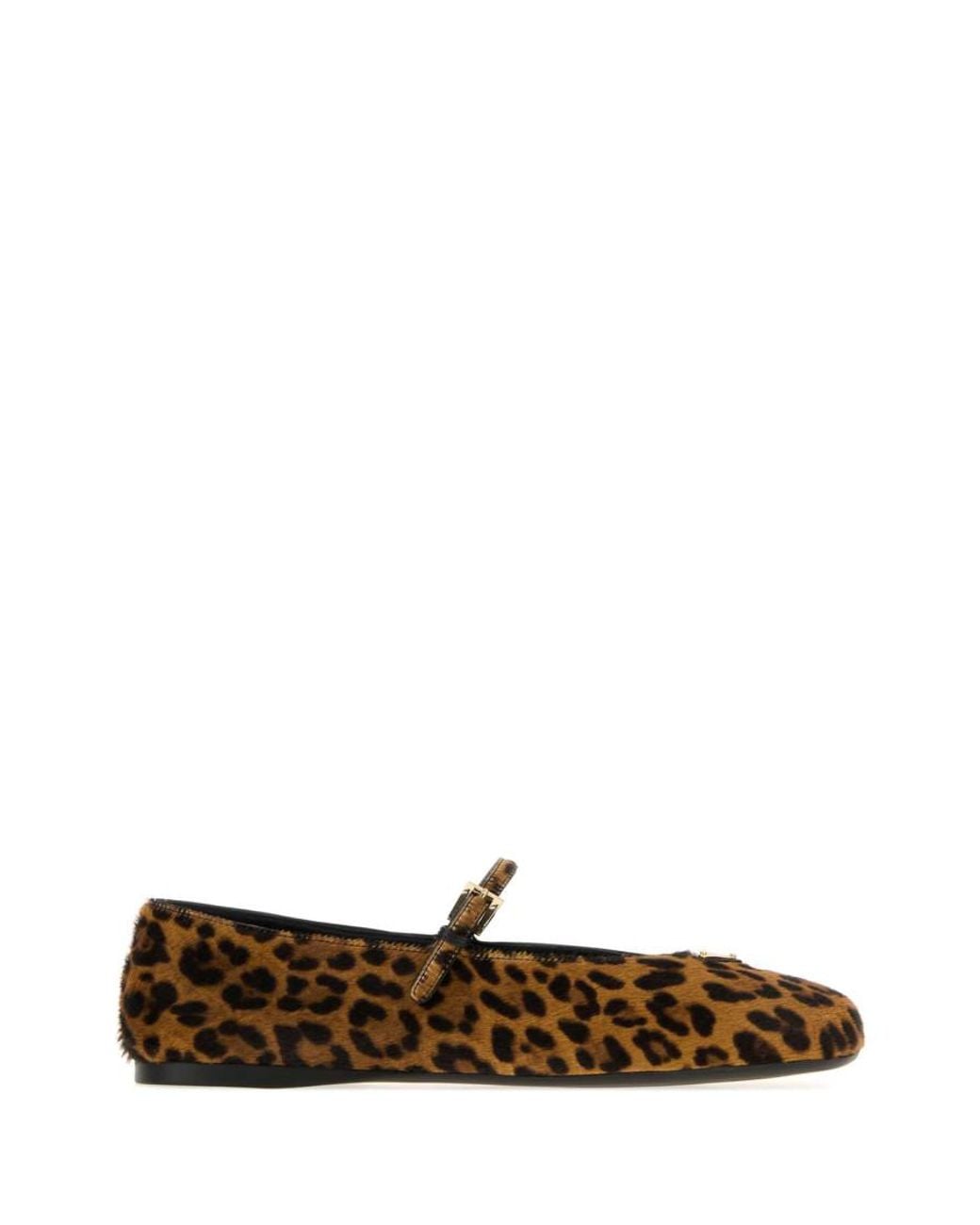 Prada White Leopard Print Round-Toe Ballet Flats
