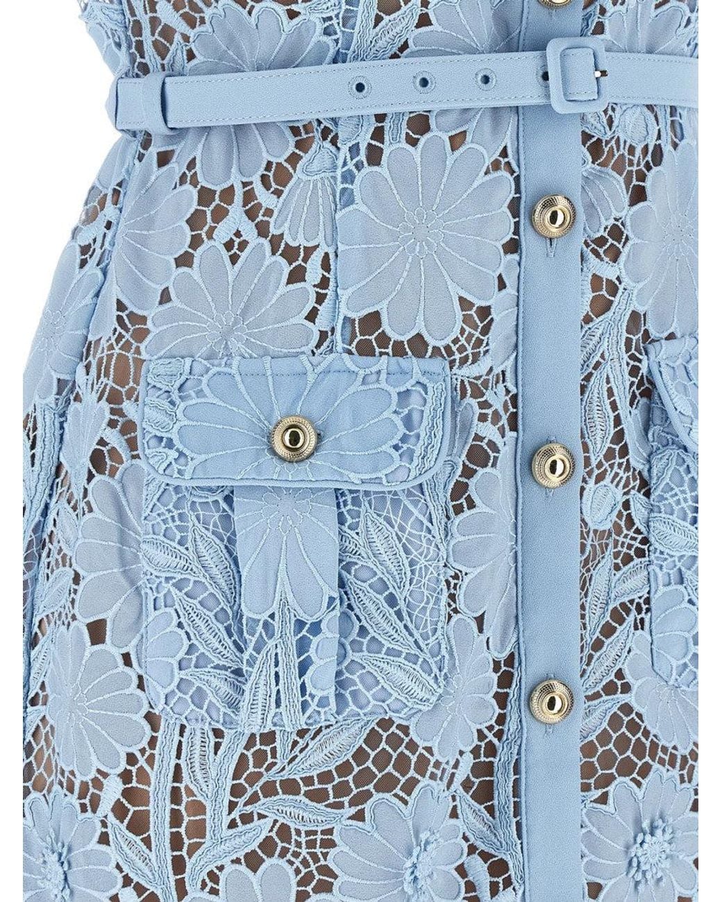 Self-Portrait Blue Light Floral Shirt Collar Midi Dress