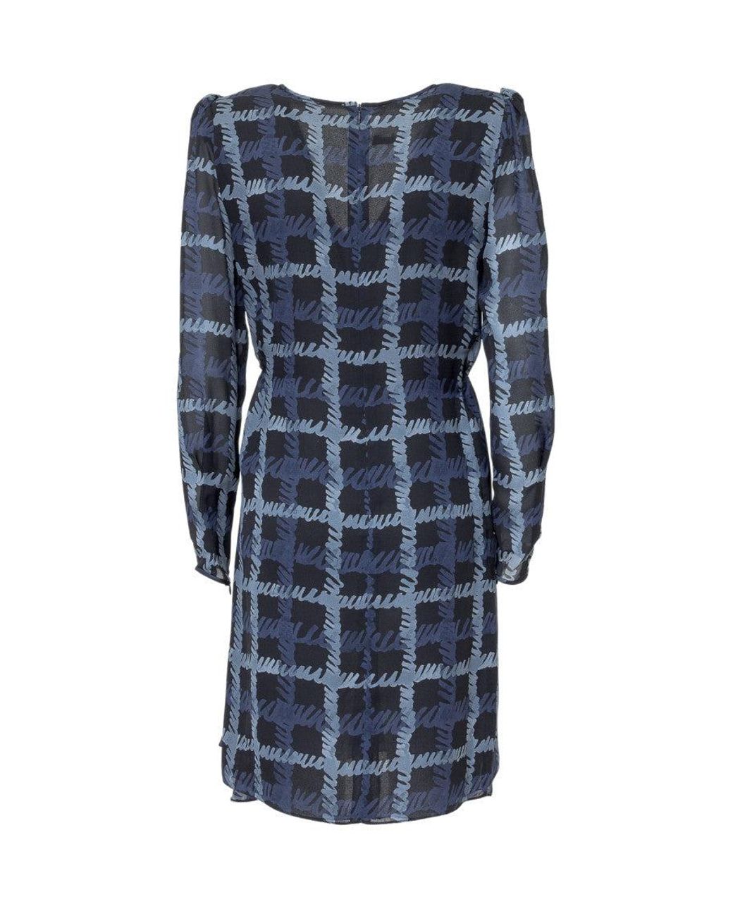 Emporio Armani Blue Printed V Neck Midi Dress