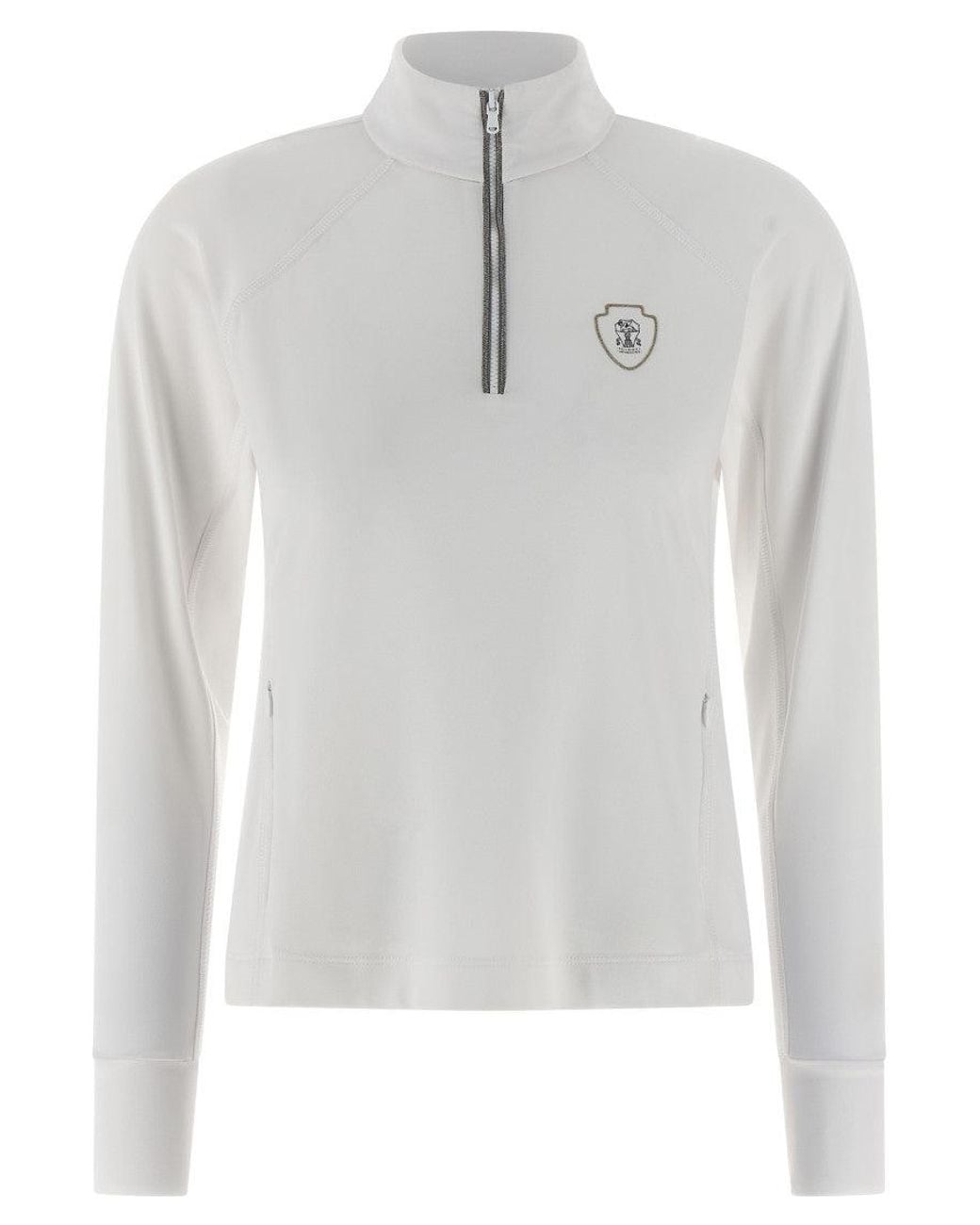 Brunello Cucinelli White Logo Mock Collar Sweater