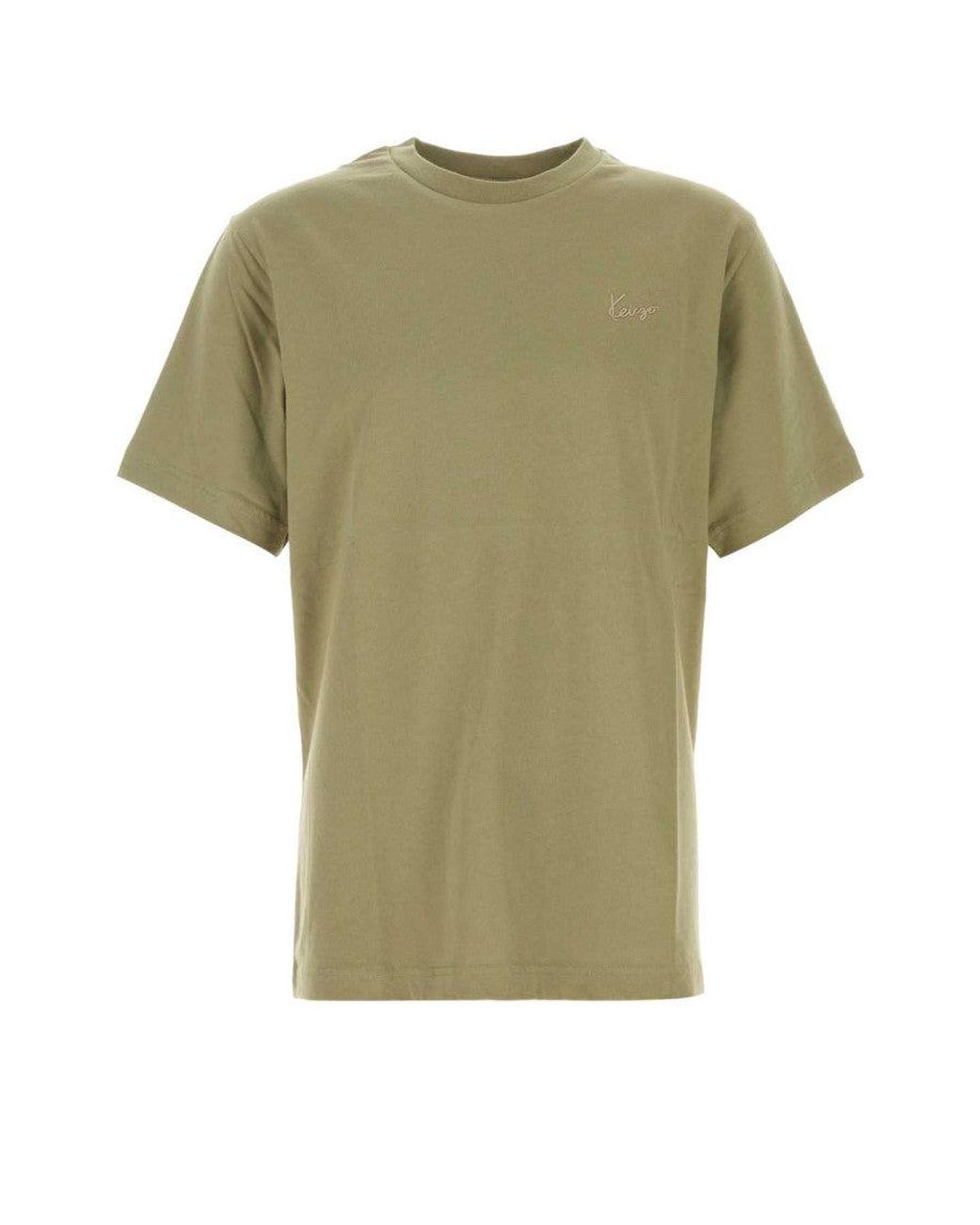 KENZO Green Solid Crew Neck T-Shirt for men