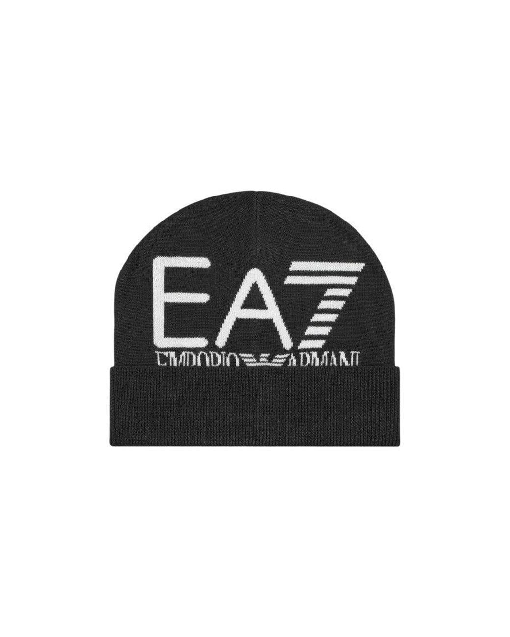 EA7 Black Logo Beanie Cap for men