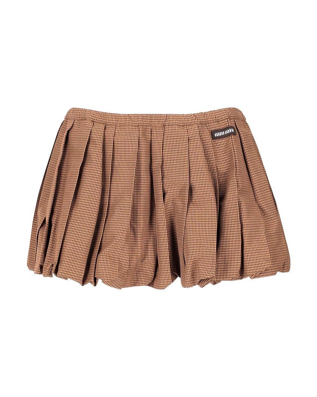 Miu Miu Brown Checks Mini Skirt