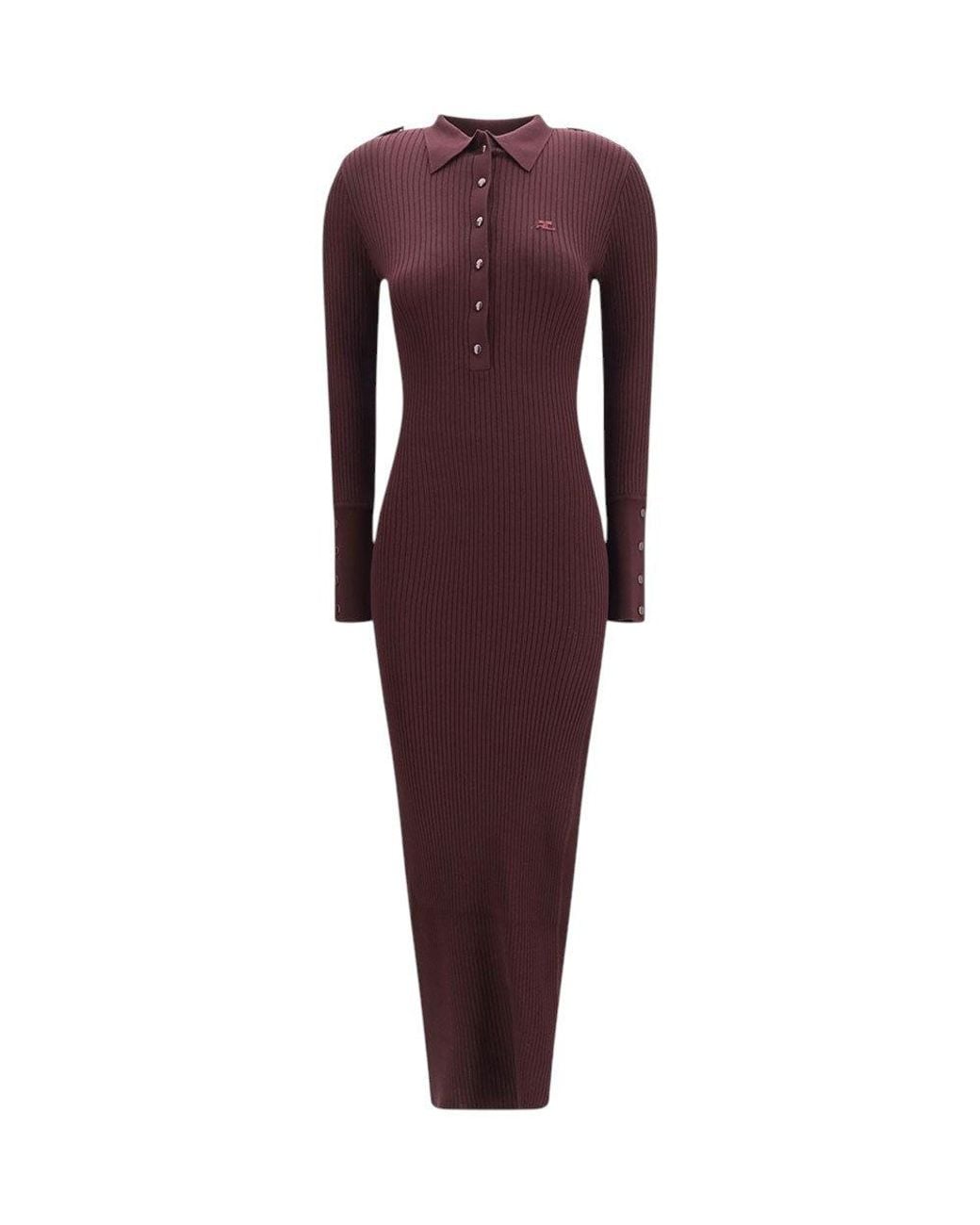 Courreges Purple Shirt Collar Maxi Dress