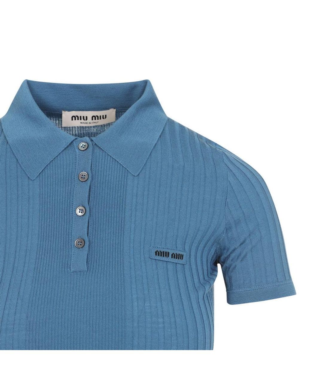 Miu Miu Blue Logo Shirt Collar Polo