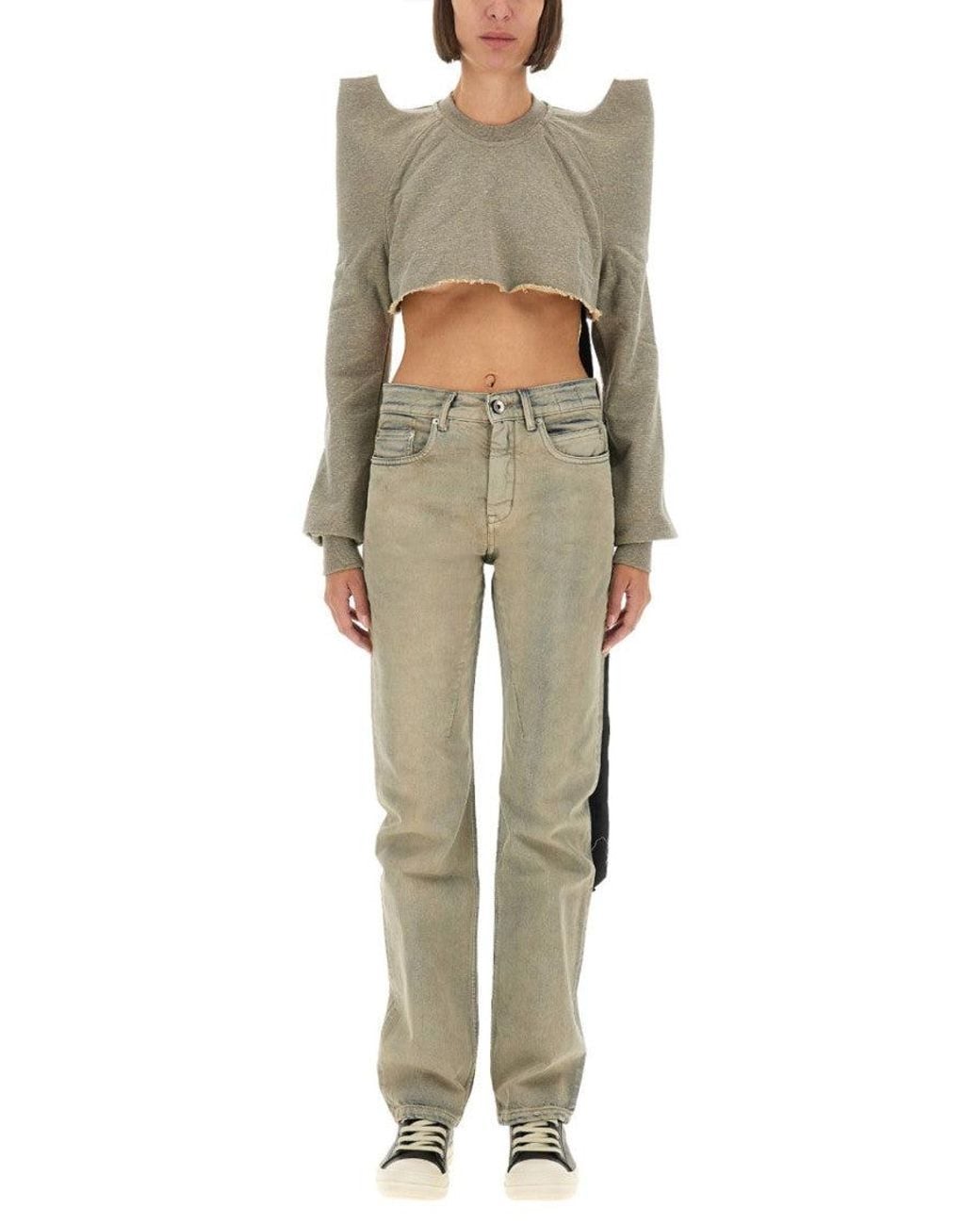 Rick Owens Gray Crew Neck Cropped Sweatshirt