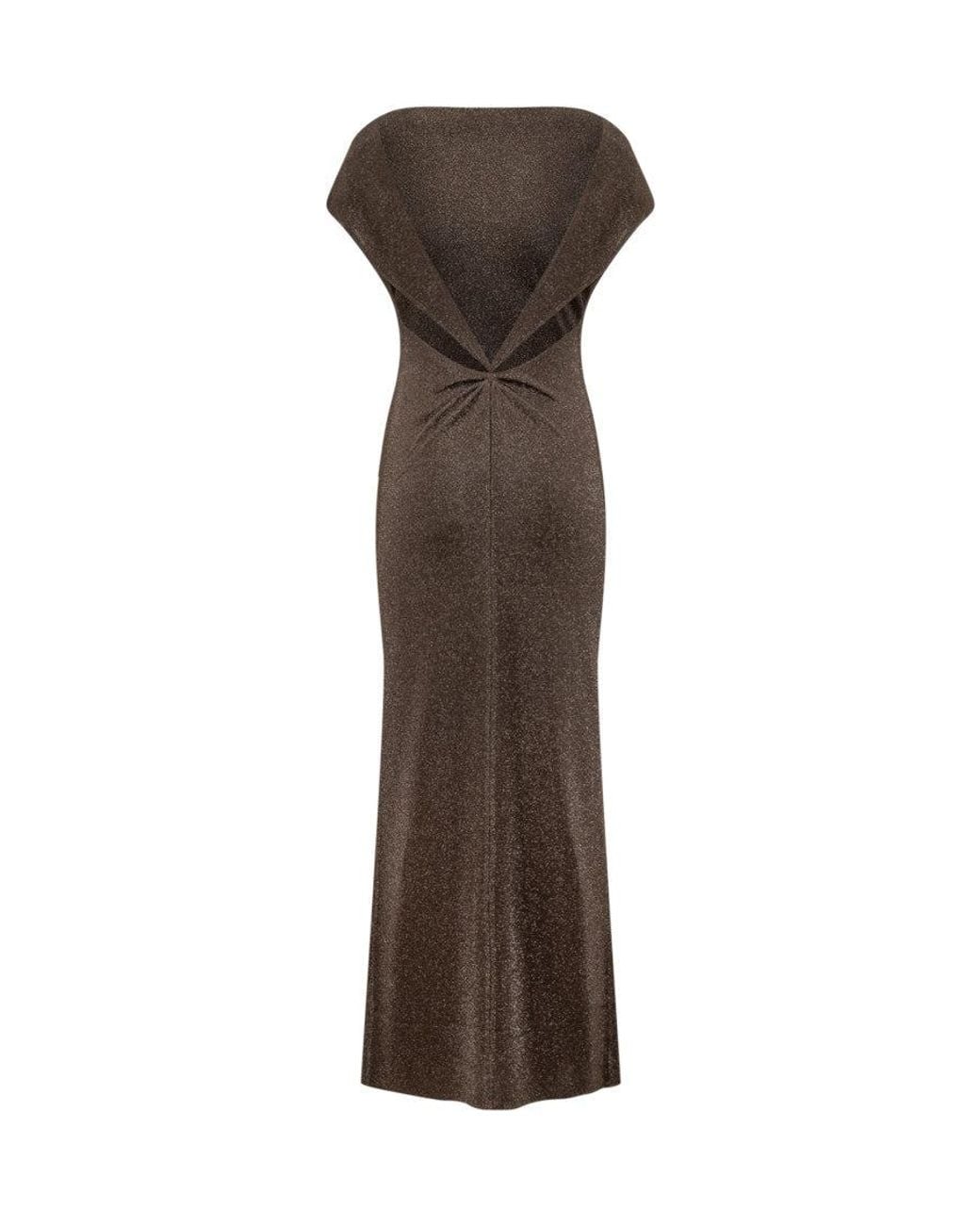 Max Mara Brown Textured Boat Neck Maxi Dress