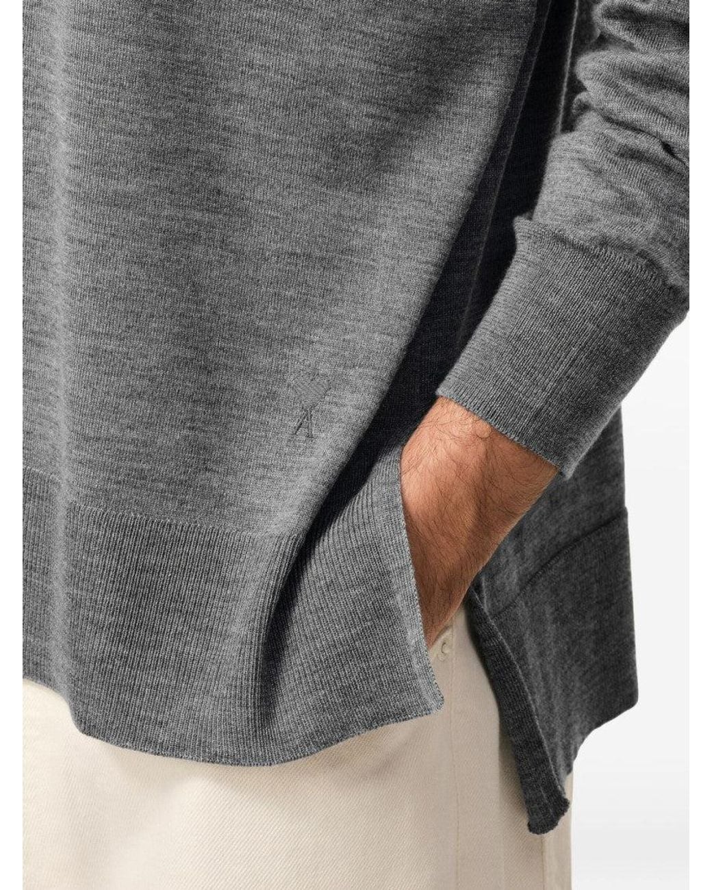 AMI Gray Crew Neck Logo Sweater for men