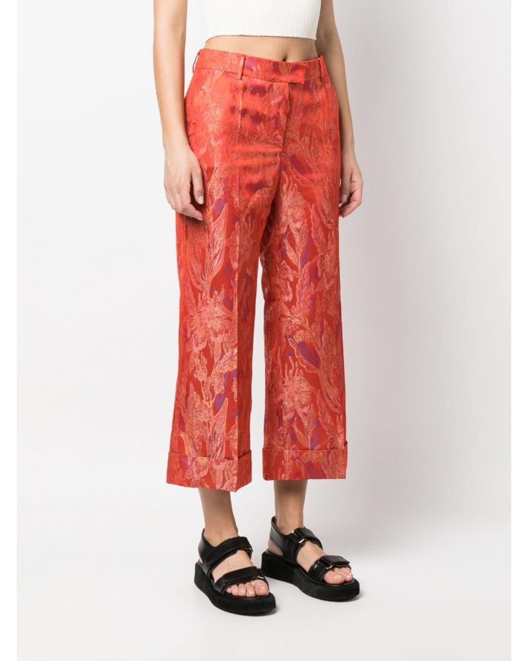 Alberto Biani Red Floral Print Trousers