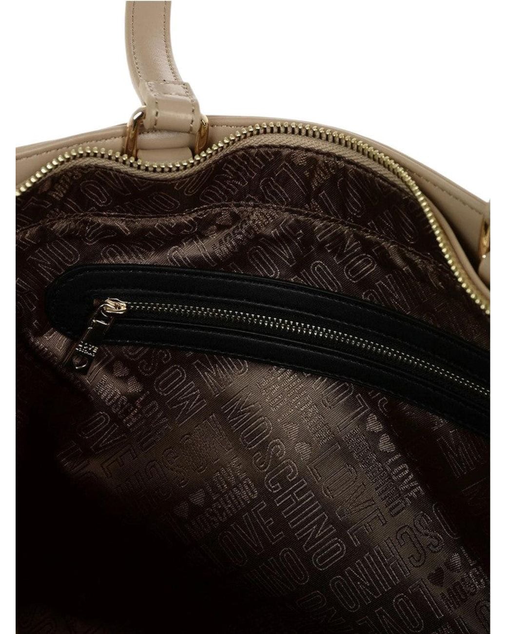 Love Moschino Natural Light Logo Top Zip Large Tote