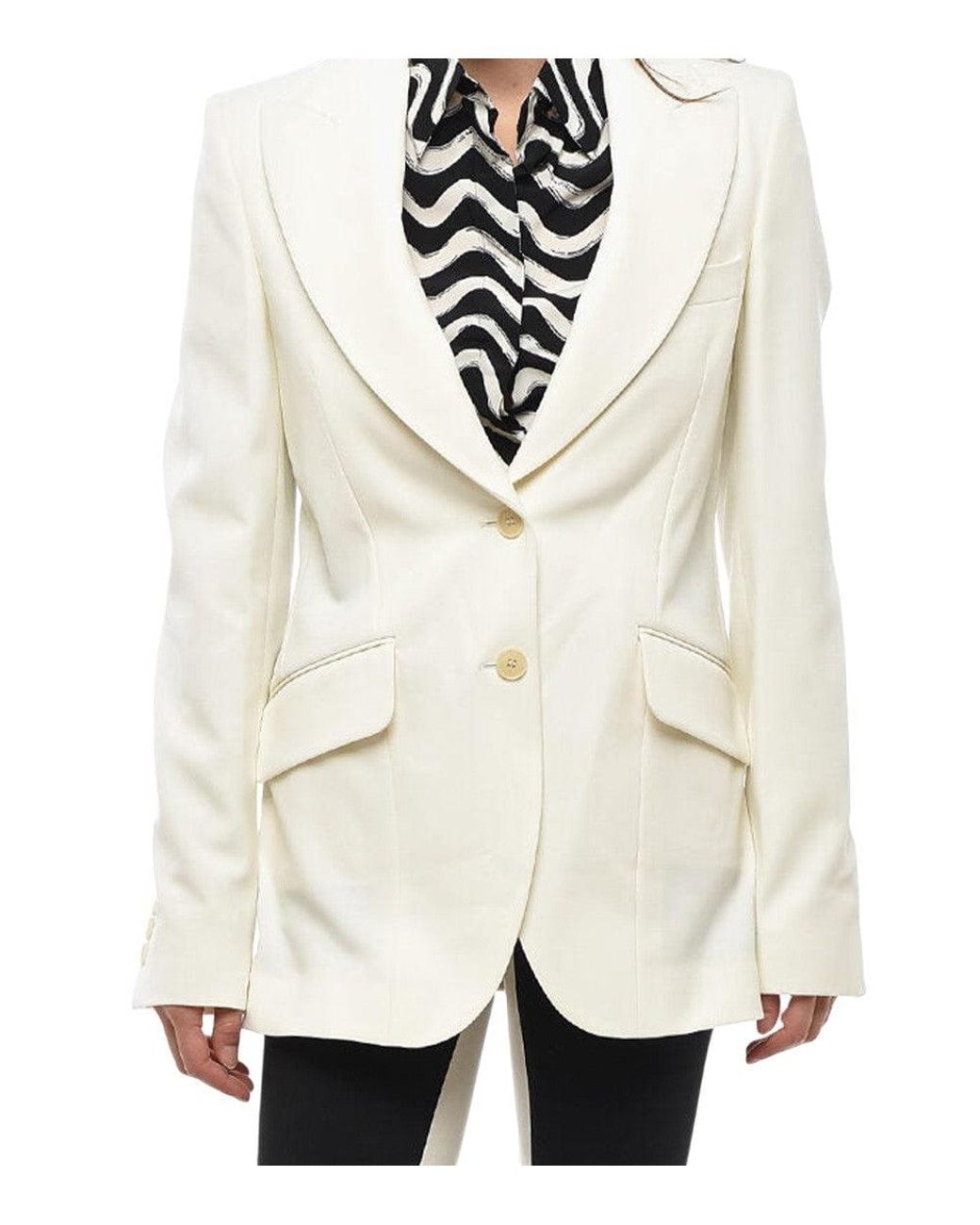 Stella McCartney White Solid Peaked Lapel Blazer