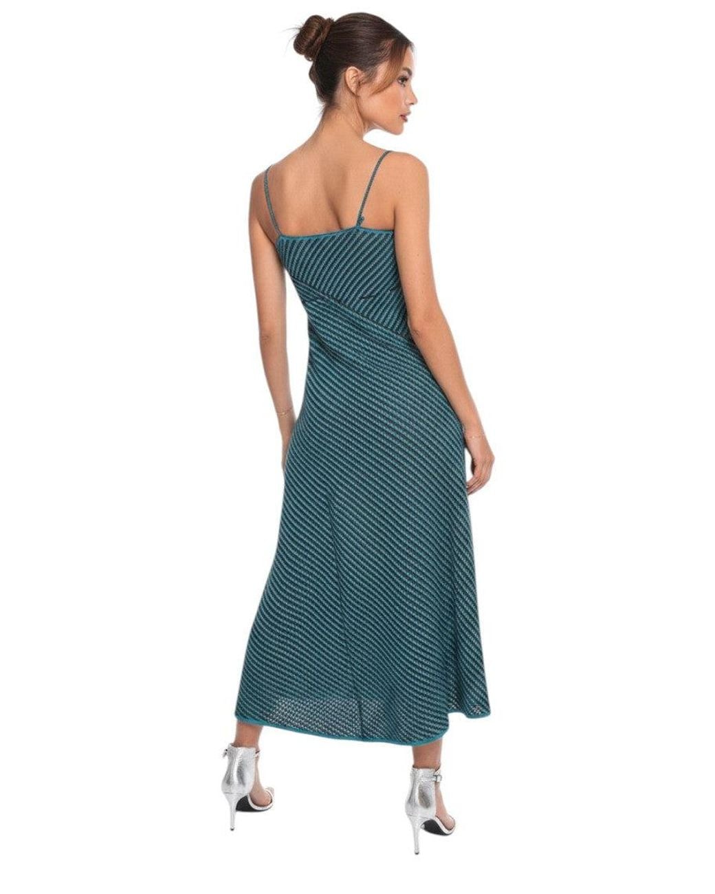 Bottega Veneta Blue Stripes V Neck Maxi Dress