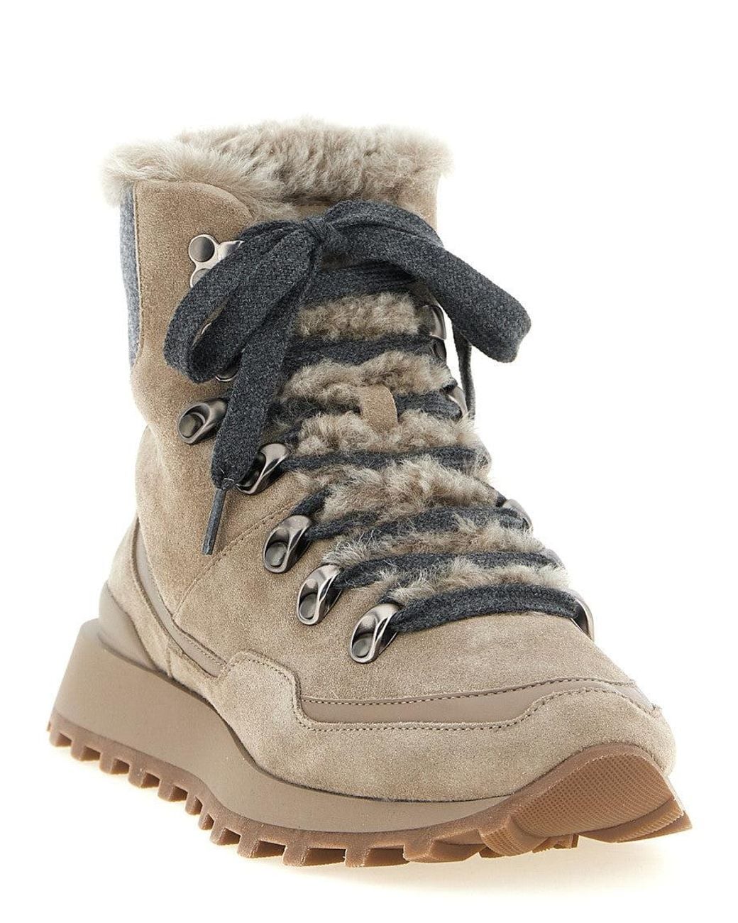 Brunello Cucinelli Natural Lace-Up Ankle Boots