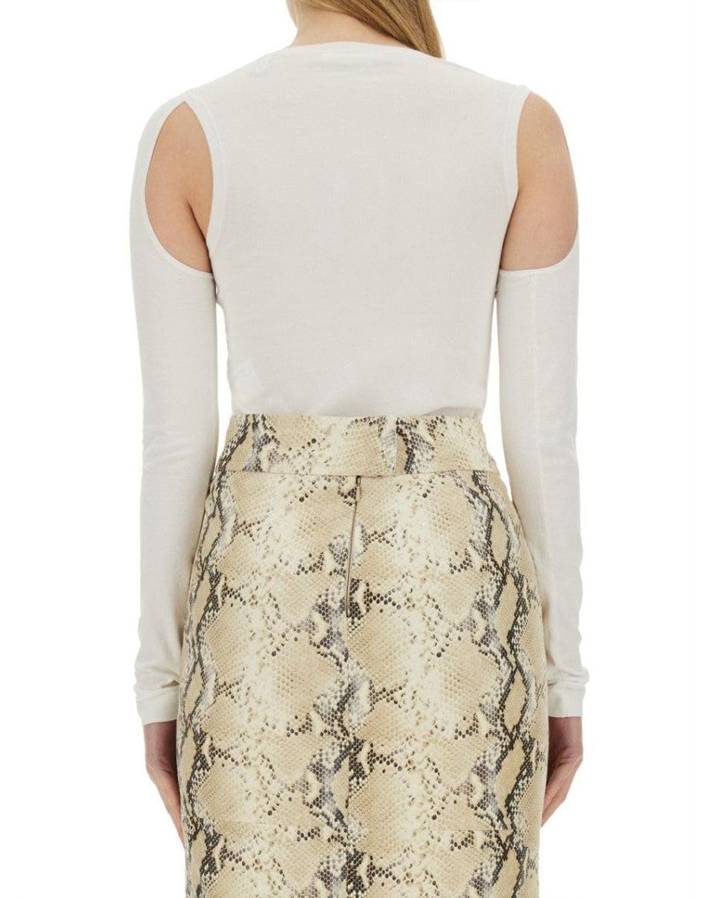 Helmut Lang White Solid Round Neck Sweater