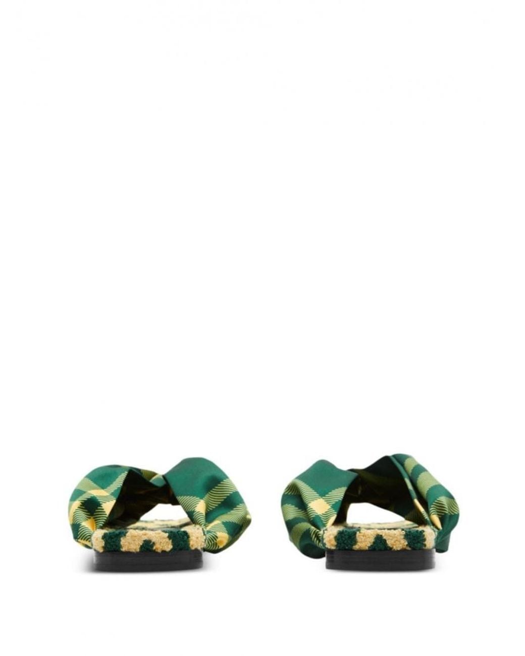 Burberry Green Check Pattern Thong Strap Open Toe Branded Footbed Flat
