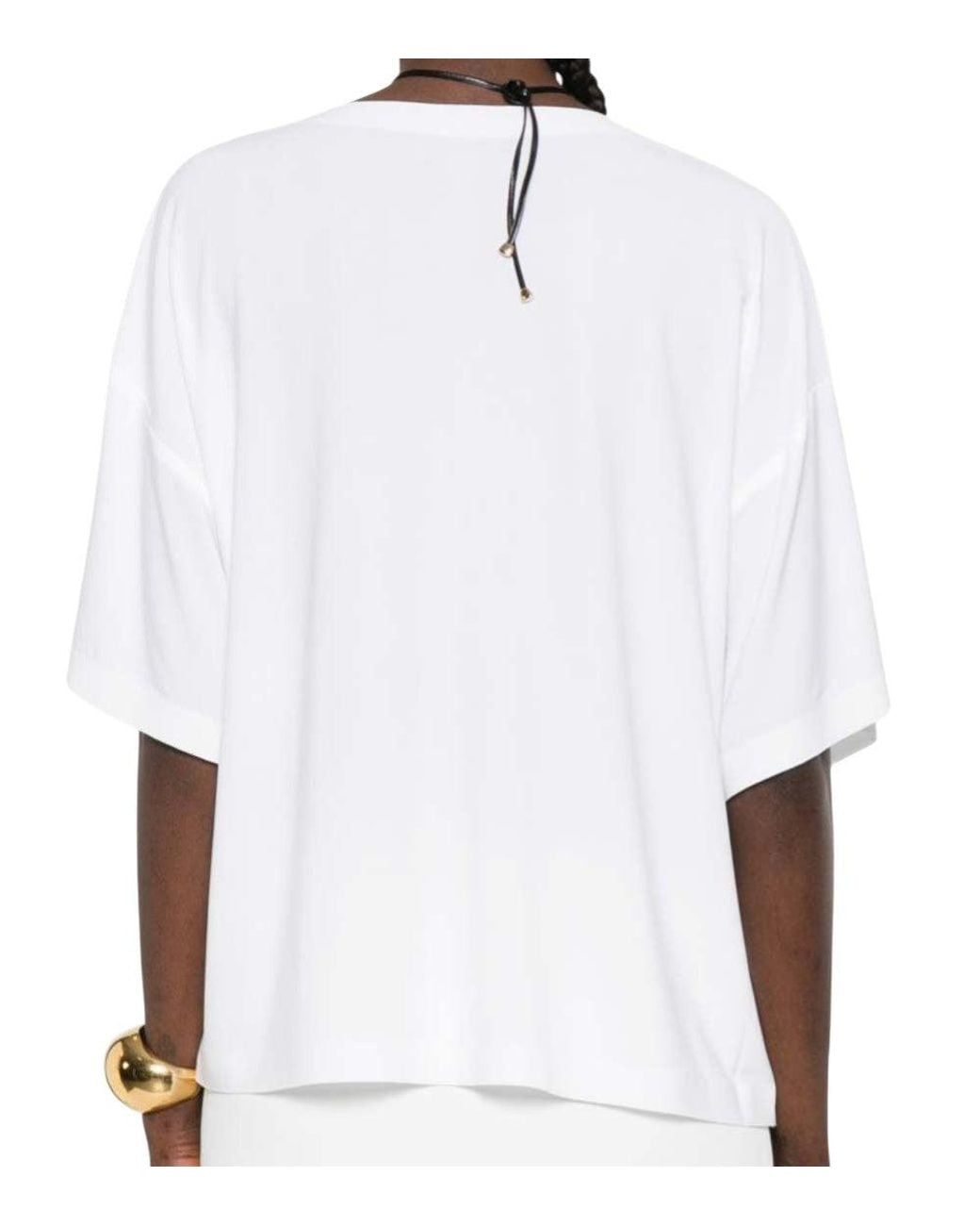 Norma Kamali White Solid Round Neck T-Shirt