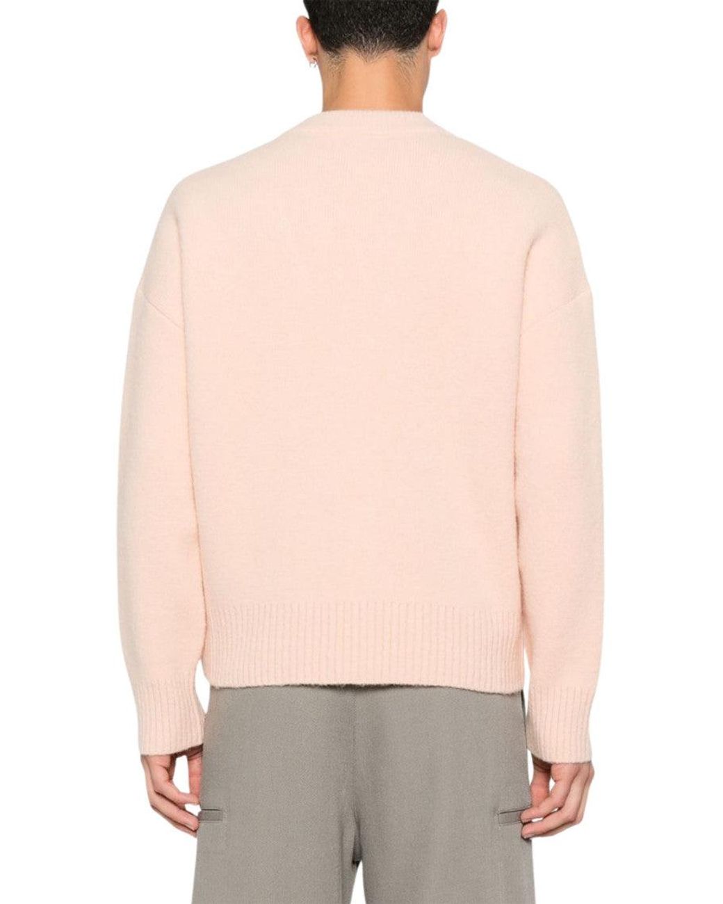 AMI Pink Knitted Logo Cardigan for men