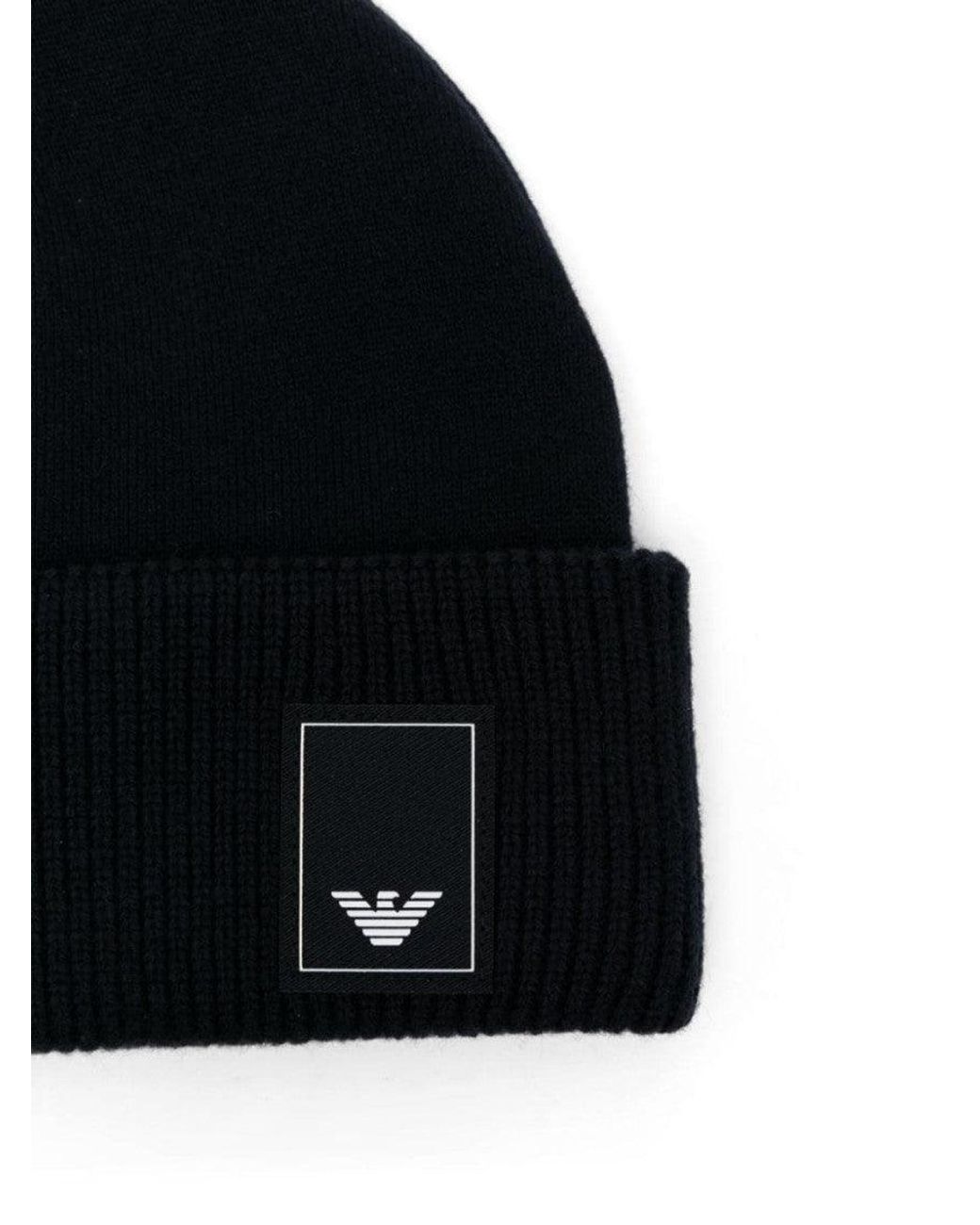 Emporio Armani Black Beanie Cap for men