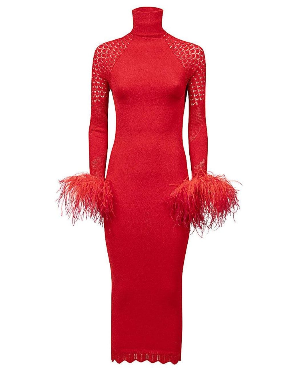 VERGUENZA Red High Neck Midi Knit Dress