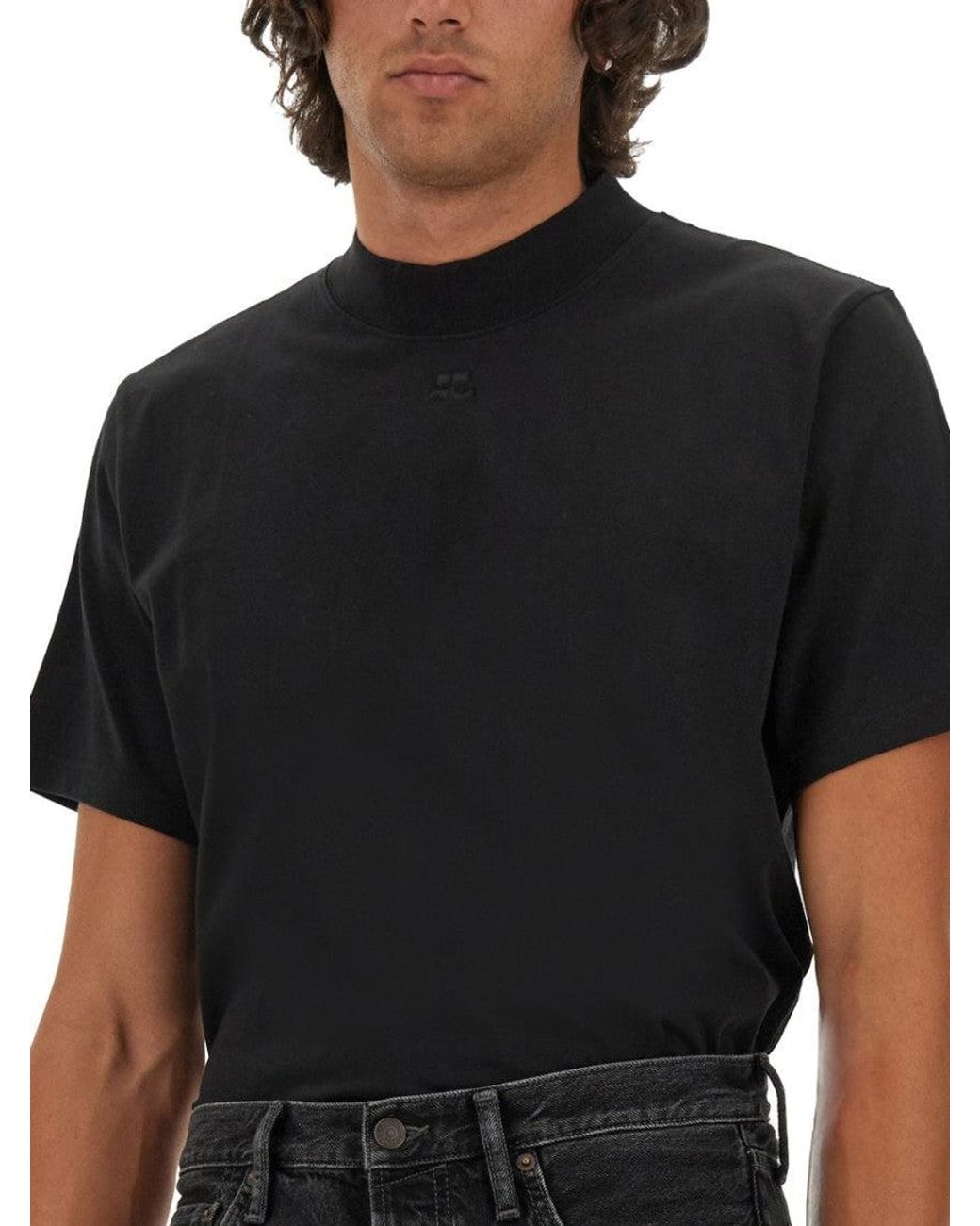 Courreges Black Mock Collar T-Shirt for men