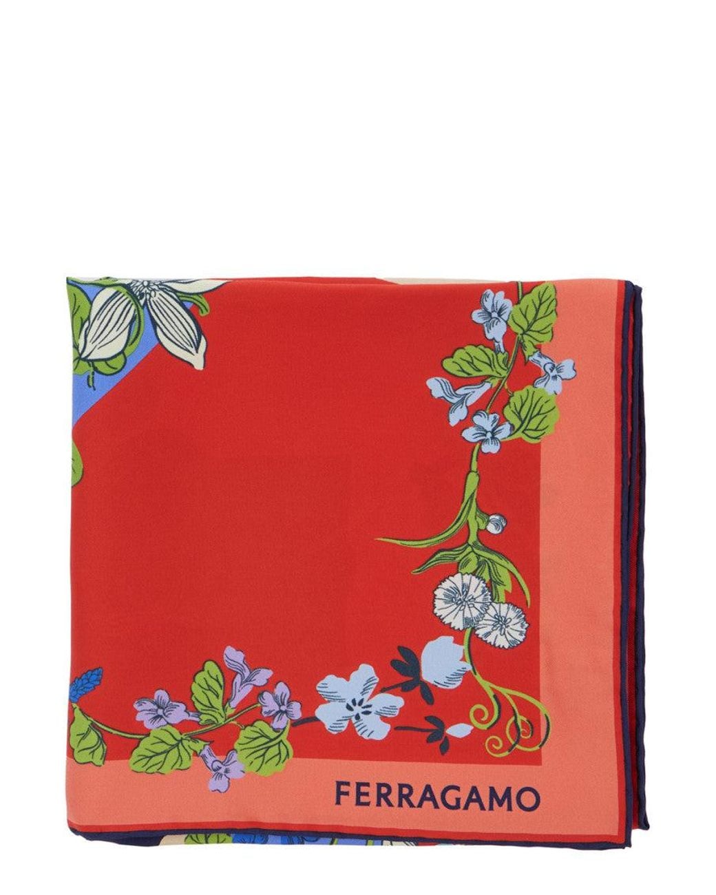Ferragamo Red Floral Print Scarf