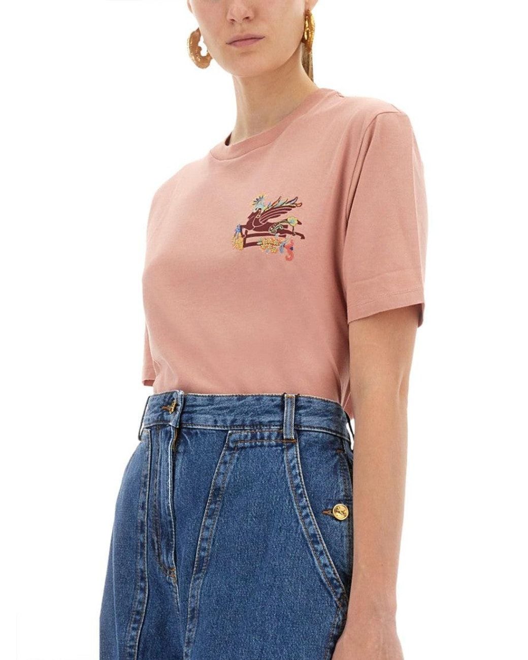 Etro Pink Graphic Crew Neck T-Shirt