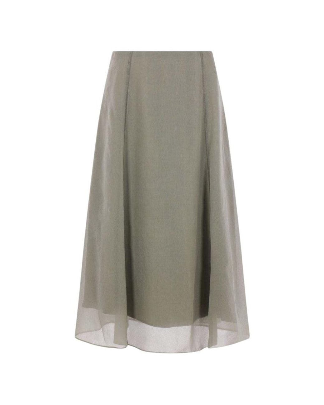 Brunello Cucinelli Gray Light Solid Midi Skirt