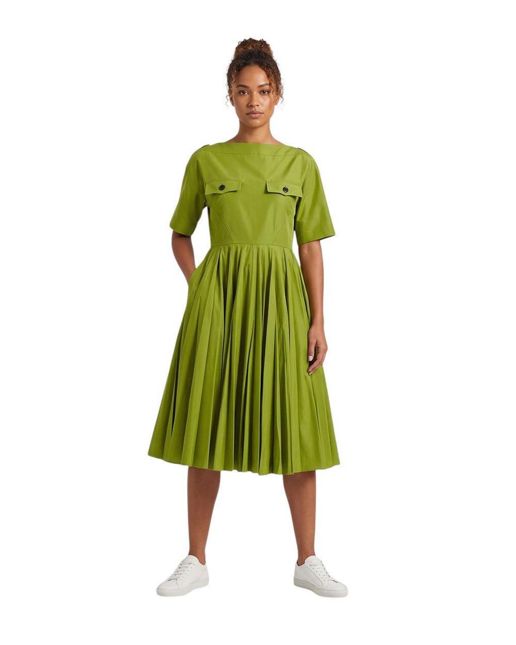 Prada Green Boat Neck Knee Length Dress
