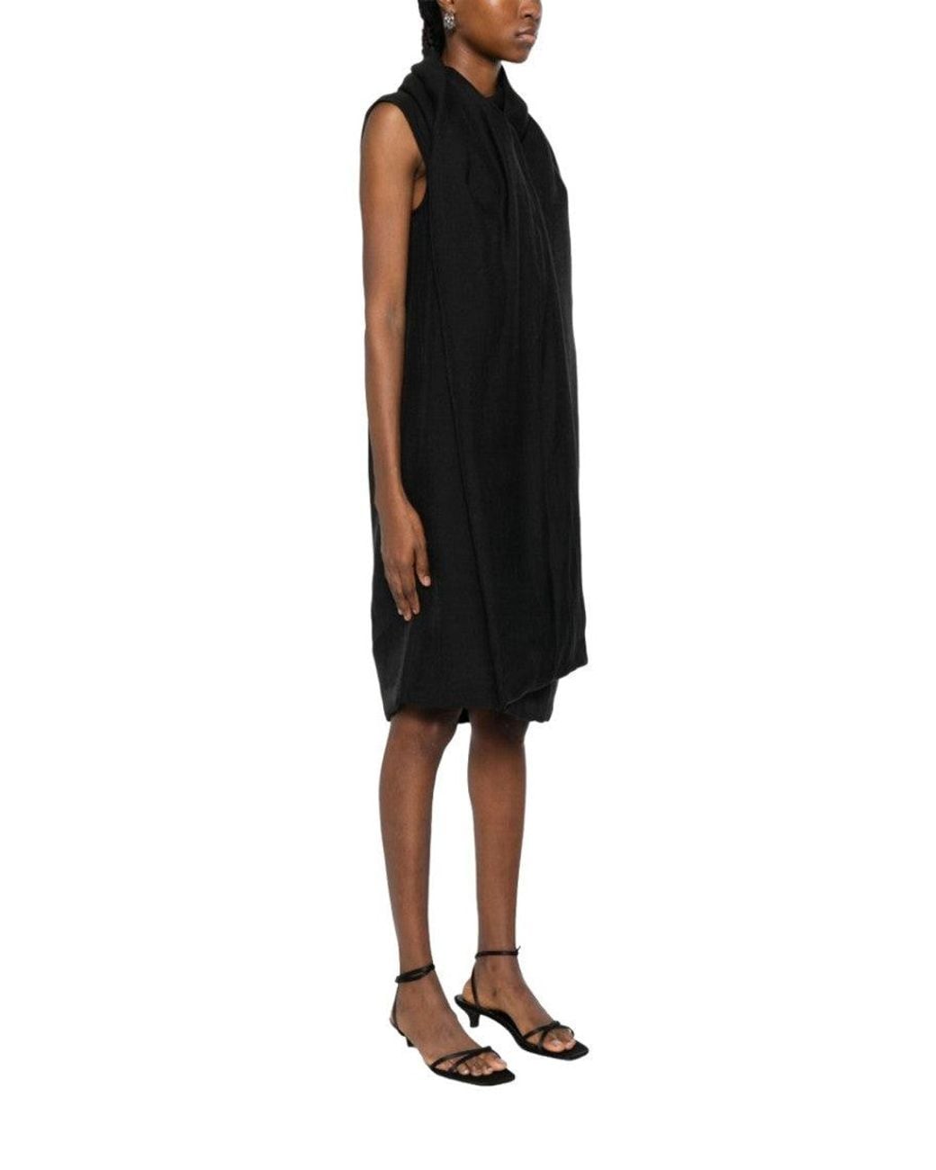 Totême Black Solid Cowl Neck Midi Dress
